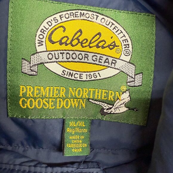 ✅ Mens XL Reg Cabela's Premier Northern Goose Down Puffer Vest Navy/Blue Snap - Picture 2 of 11